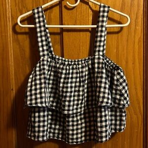 Madewell Gingham Crop Tank Top Linen Blend Ruffles Sz M